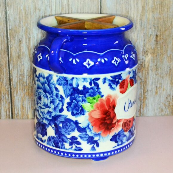 Pioneer Woman Utensil Holder Vintage Floral Pattern New Never Used Kitchen Tools - Picture 2 of 10